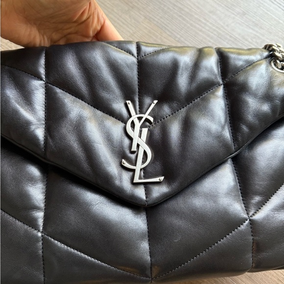 Saint Laurent Lambskin Quilted Monogram Medium Loulou Puffer Chain Satchel Black - Picture 2 of 16